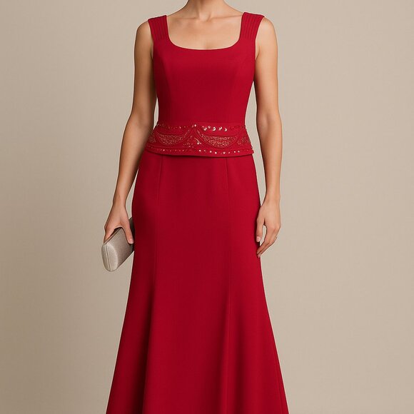 Talbots Petites Red Beaded Evening Gown Formal Sleeveless Dress 12P - Picture 1 of 13